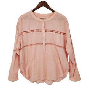 Ann Taylor LOFT Womens Henley Blouse Top M Pink Long Sleeve The Softened Shirt